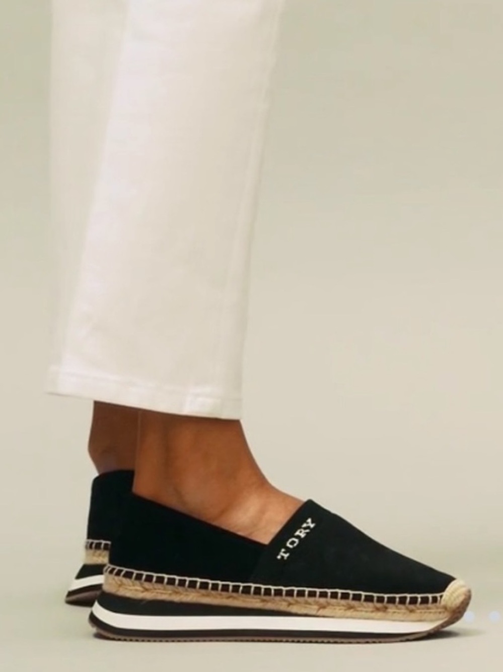 Tory Burch DAISY SLIP-ON SNEAKER espadrille 9 black white comfortable shoes